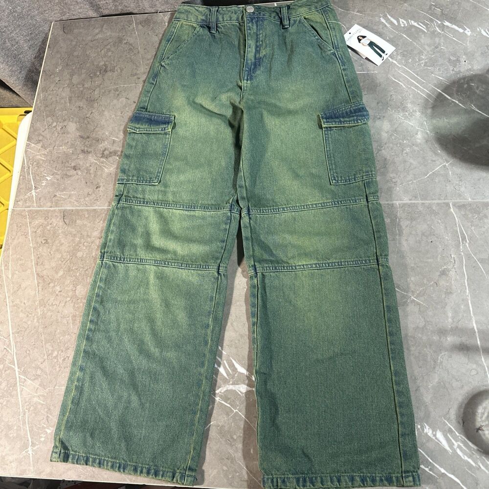 NWT Habitual Girl High Waist Jeans Olive Blue Cargo Jeans Nordstrom’s Size 12